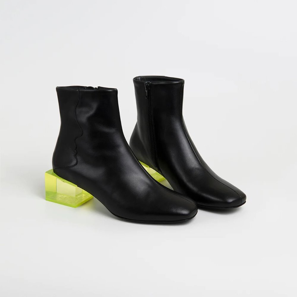 NWT Unreal Fields Statuette - Black Leather Acrylic Heel Boots